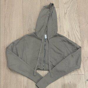 ALO Yoga Taupe Cropped Zip-Up Hoodie